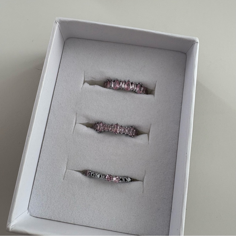 Bomb Party I’m Here for This Trio Luxe Bands Rose Quartz CZ Hematite Plating - Picture 7 of 8